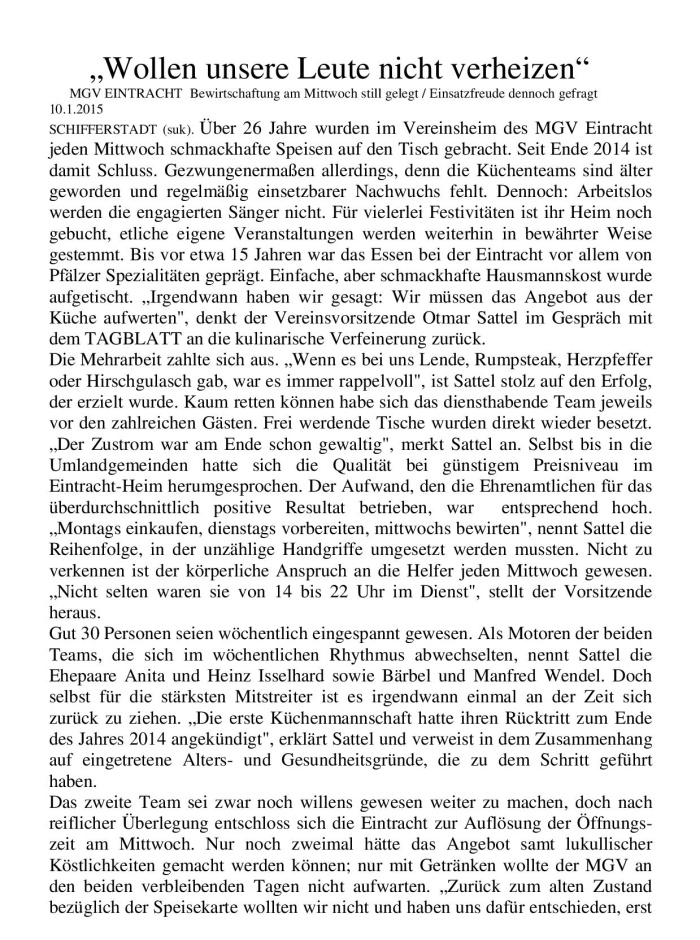 Vereinsheim mittwochs sill gelegt 2015 Pressebericht-001